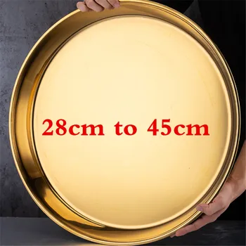 Gold golden stainless steel big round tray plate thick Serving Tray Plater steak Dish Dinner Serving Tray BBQ Grill Meat Dishes 
Gold golden stainless steel big round tray plate thick Serving Tray Plater steak Dish Dinner Serving Tray BBQ Grill Meat Dishes