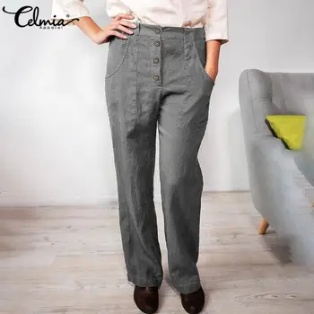Elegant Streetwear Pockets Long Pants Women Celmia 2020 Fashion Solid Elastic Waist Buttons Bottoms Casual Elegant Trousers 5XL
Elegant Streetwear Pockets Long Pants Women Celmia 2020 Fashion Solid Elastic Waist Buttons Bottoms Casual Elegant Trousers 5XL