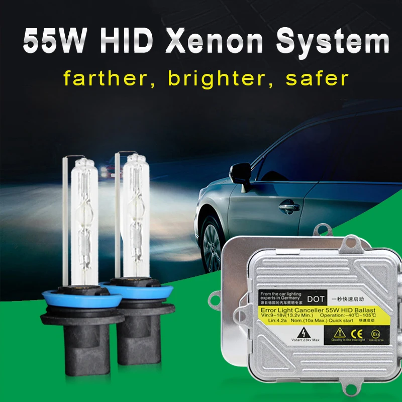 

55W Fast bright HID Xenon Kit H7 H8 H9 H11 Car Headlight H4 H1 D2H 9005 9006 HB3 HB4 Slim Ballast 3000K 4300K 6000K 8000K 10000K