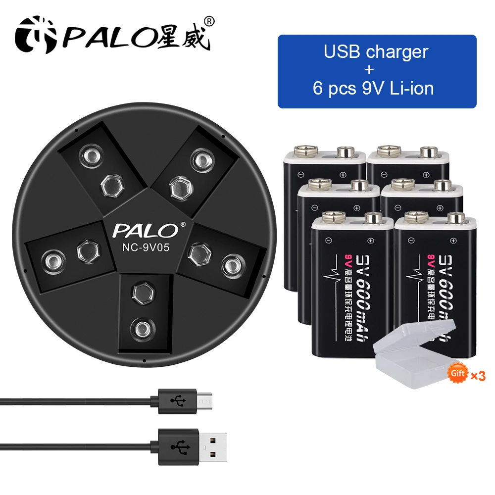 PALO 9V Charger Nimh&lithium Rechargeable Battery 6f22 Li-ion Batterie 5 Slots USB Protection Bateria for Multimeter Microphone
PALO 9V Charger Nimh&lithium Rechargeable Battery 6f22 Li-ion Batterie 5 Slots USB Protection Bateria for Multimeter Microphone