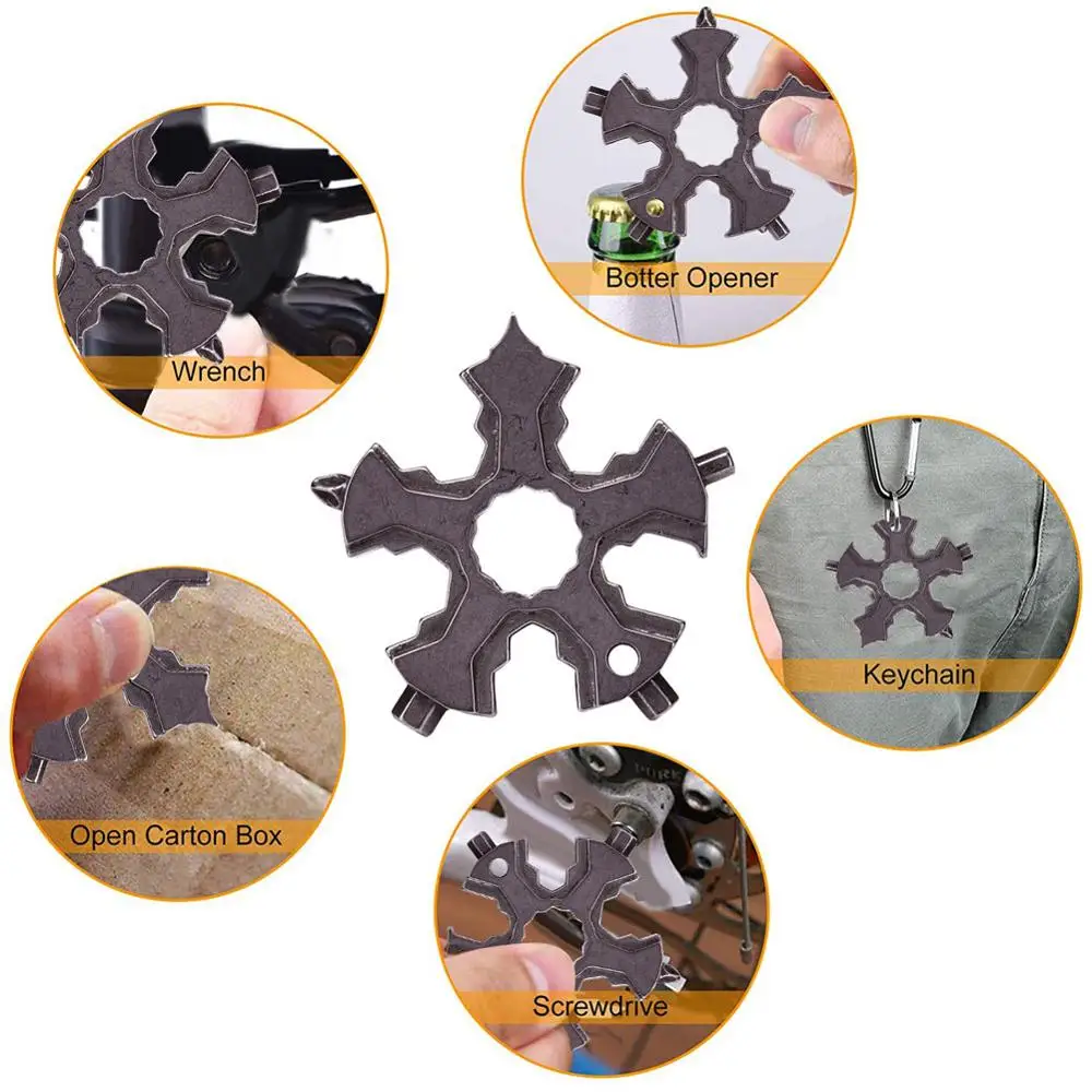 16 in 1 Multifunctional Snowflake Wrench Outdoor Edc Tool for Bike Repairing Keychain Pocket Tool
16 in 1 Multifunctional Snowflake Wrench Outdoor Edc Tool for Bike Repairing Keychain Pocket Tool