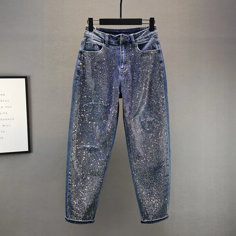 Elastic Cotton Jeans Women's 2020 Autumn and Winter New European High Waist Loose Full Diamond Daddy Pants Denim Pants Jean
Elastic Cotton Jeans Women's 2020 Autumn and Winter New European High Waist Loose Full Diamond Daddy Pants Denim Pants Jean