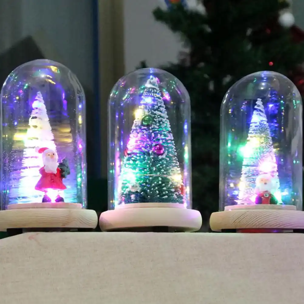 christmas tree led night light desktop ornament with glass cover
