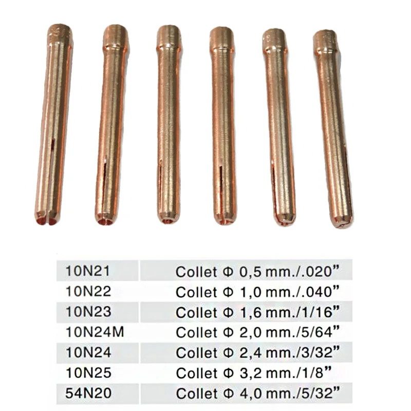 6pcs Chuck Tig Torch 10N22 10N23 10N24M 10N24 10N25 54N2 Collets Tig Torch WP-17 WP-18 WP-26
6pcs Chuck Tig Torch 10N22 10N23 10N24M 10N24 10N25 54N2 Collets Tig Torch WP-17 WP-18 WP-26