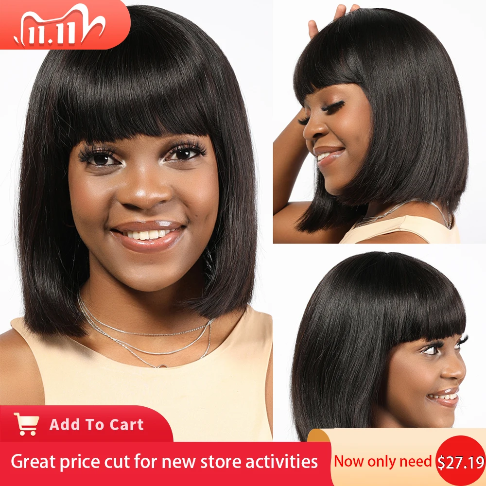 

Blunt Cut Bob Wig with Bangs Human Hair 150% Density 8 10 12 14 Short Bob Human Hair Wigs Free Shipping Can be Dyed & Restyled