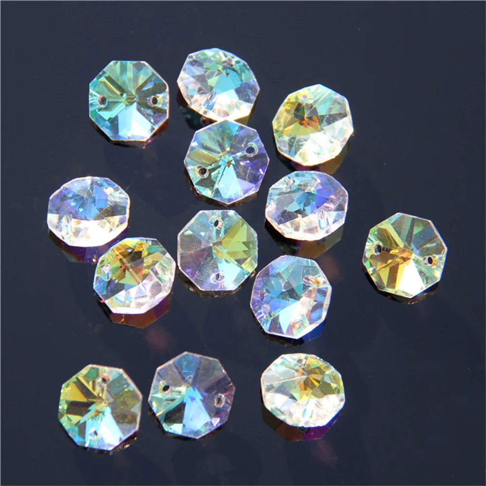 

Crystal AB Color 14mm 2000 Pieces Octagon Beads With Two Holes Feng Shui Glass Pendant Parts For Lighting