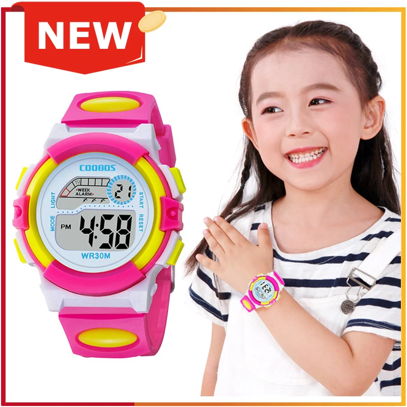 Водонепроницаемые детские часы милые розовые цифровые спортивные для девочек