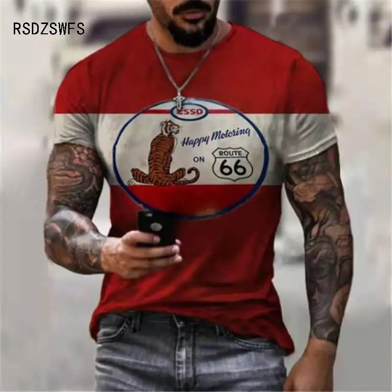 

Route 66 America Highway T-shirt Mens Summer New Short Sleeve Tees Tops O-Neck T Shirts For Man Oversize Tshirt Vintage Clothing