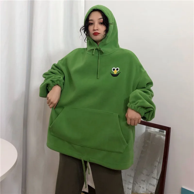 ELMO Embroidery Hoodies Pockets Oversize Sweatshirts