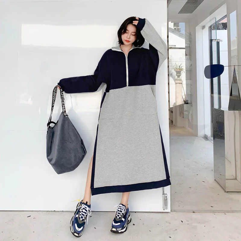 2020 New Spring Autumn American Style Women Sweatshirts Dress Long Sleeve Turtleneck Collar Hit Color Hide Side Slit Hoodies 5XL
2020 New Spring Autumn American Style Women Sweatshirts Dress Long Sleeve Turtleneck Collar Hit Color Hide Side Slit Hoodies 5XL