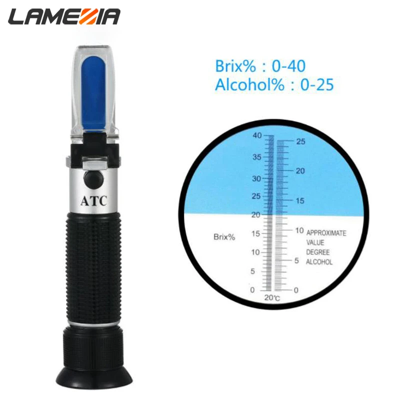 LAMEZIA ATC Handheld Alcohol Refractometer Sugar Wine Concentration Meter Densitometer 0-25% Beer Test Instrument
LAMEZIA ATC Handheld Alcohol Refractometer Sugar Wine Concentration Meter Densitometer 0-25% Beer Test Instrument
