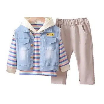 Spring Autumn Baby Boy Girls Cotton Clothes Children Stripe Hooded Denim Vest Pants 3Pcs/sets Out Kid Fashion Toddler Tracksuits
Spring Autumn Baby Boy Girls Cotton Clothes Children Stripe Hooded Denim Vest Pants 3Pcs/sets Out Kid Fashion Toddler Tracksuits