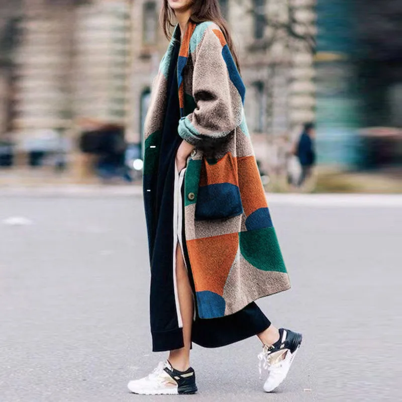 Blend Coat Jacket Fashion Print Colorblock Color Pattern Long Jacket Winter Coat Women's Wool Coat Ms Loose hot sale Spring
Blend Coat Jacket Fashion Print Colorblock Color Pattern Long Jacket Winter Coat Women's Wool Coat Ms Loose hot sale Spring