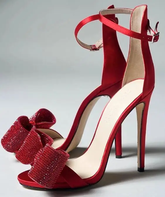 

Moraima Snc Crystal Embellished Ankle Strap Woman Sandal Summer Open Toe Butterfly-knot Thin heels Dress Shoes Wedding Heels