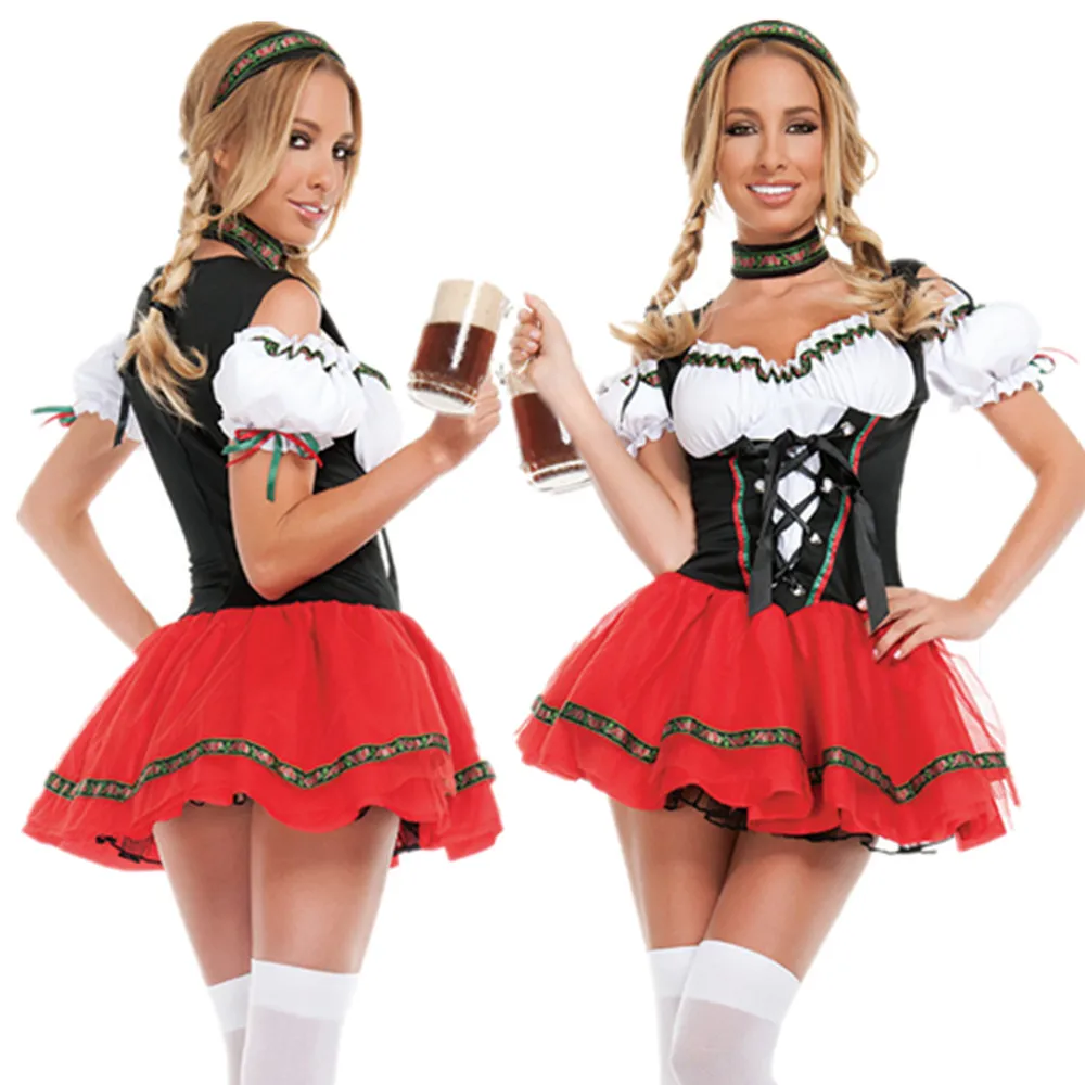 

German Oktoberfest Dirndl Costume Carnival Beer Maid Tavern Wench Waitress Outfit Cosplay Halloween Fancy Party Dress Clothing