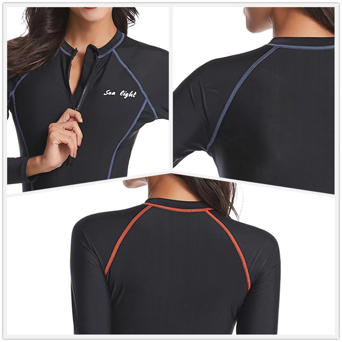 Long Sleeve Zipper Sports Swimsuit Women Set Closed Body Female High Waist Swimwear 2021 New Diving Swimming Bathing Suits