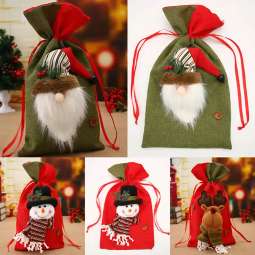 christmas gift candy bags santa claus snowman elk storage bag