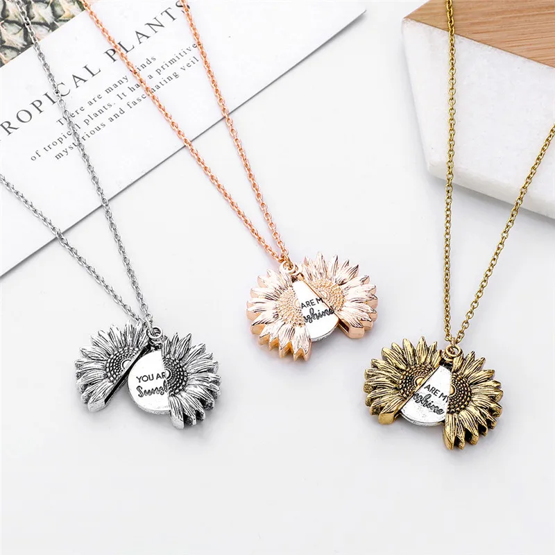 You Are My Sunshine Necklace Alloy Customized Open Locket Sunflower Double Lettering Pendant Pattern Chain Necklace Women
You Are My Sunshine Necklace Alloy Customized Open Locket Sunflower Double Lettering Pendant Pattern Chain Necklace Women