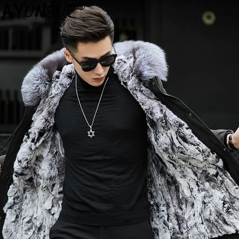 AYUNSUE Real Fur Coat Men Real Rabbir Fur Liner Winter Coat Men Fox Fur Collar Hooded Long Parkas Casaco RS5196A YY1364
AYUNSUE Real Fur Coat Men Real Rabbir Fur Liner Winter Coat Men Fox Fur Collar Hooded Long Parkas Casaco RS5196A YY1364