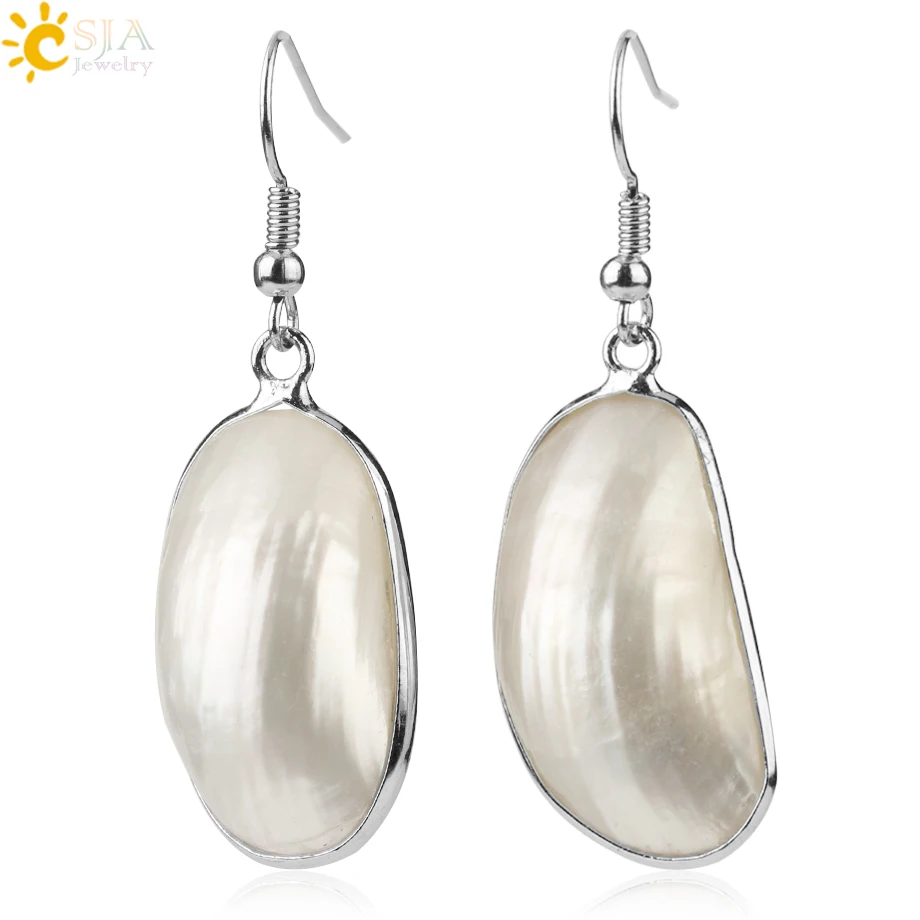 CSJA Natural Mother of Pearl Shell Drop Earrings Cabochon Bead Silver Color Hook Dangle Earring Simple Summer Beach Jewelry G220
CSJA Natural Mother of Pearl Shell Drop Earrings Cabochon Bead Silver Color Hook Dangle Earring Simple Summer Beach Jewelry G220