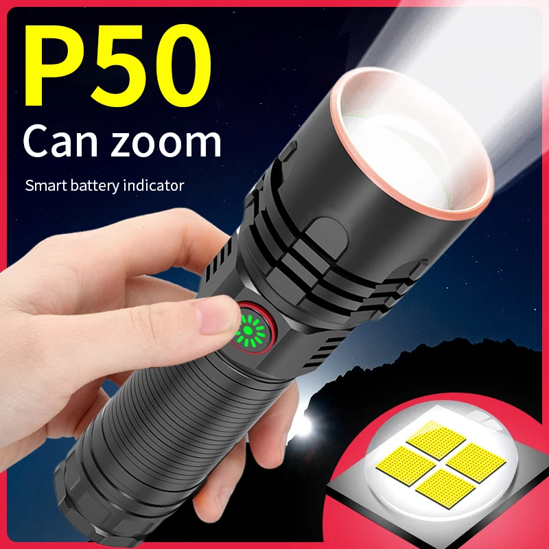 Multifunctional edc LED Flashlight USB Rechargeable High Power 26650 battery Powerful P50 Focus Torch Waterproof Flashlight
Multifunctional edc LED Flashlight USB Rechargeable High Power 26650 battery Powerful P50 Focus Torch Waterproof Flashlight