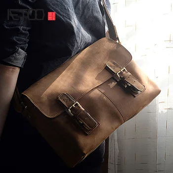 

AETOO Vintage men's single shoulder bag, casual stiletto bag, leather do old postman bag, cowskin bag