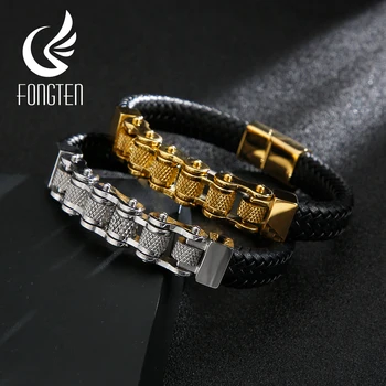 Fongten Biker Bead Cowhide Leather Bracelet Woven Leather Black Metal Charms Men's Cuff Bracelets Fashion Jewelry 
Fongten Biker Bead Cowhide Leather Bracelet Woven Leather Black Metal Charms Men's Cuff Bracelets Fashion Jewelry