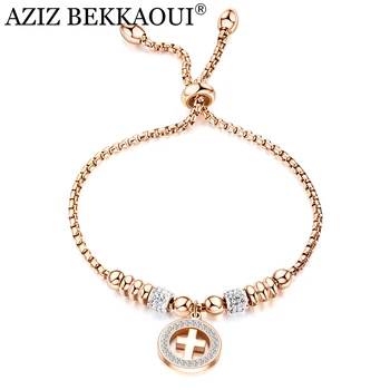 AZIZ BEKKAOUI Luxury Rose Gold Cross Pandent Bracelet For Women Fashion Adjustable Crystal Bracelet Romantic Jewelry Gift
AZIZ BEKKAOUI Luxury Rose Gold Cross Pandent Bracelet For Women Fashion Adjustable Crystal Bracelet Romantic Jewelry Gift