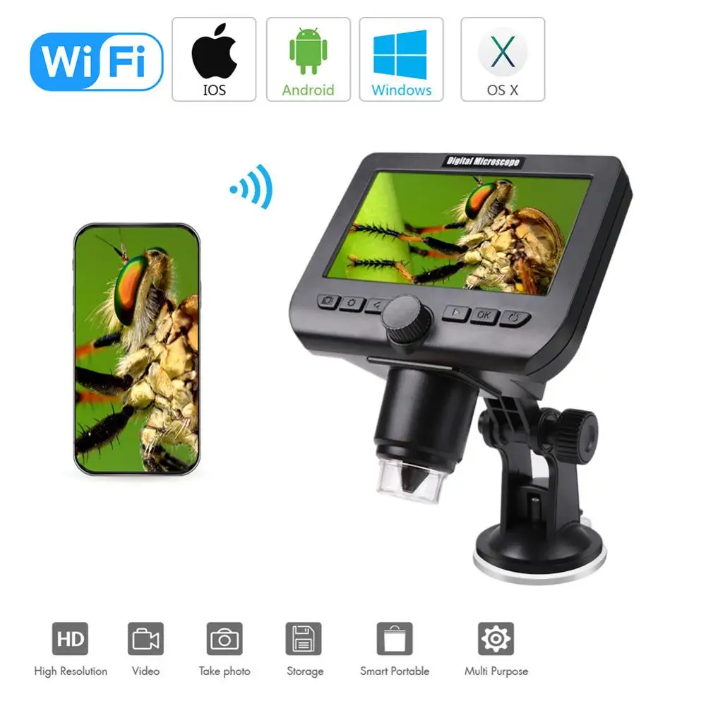 Digital Wireless Microscope HD 4.3 Inches 1080P Mobile Phone LCD Amplification USB Rechargeable WiFi 1000X Magnifier
Digital Wireless Microscope HD 4.3 Inches 1080P Mobile Phone LCD Amplification USB Rechargeable WiFi 1000X Magnifier
