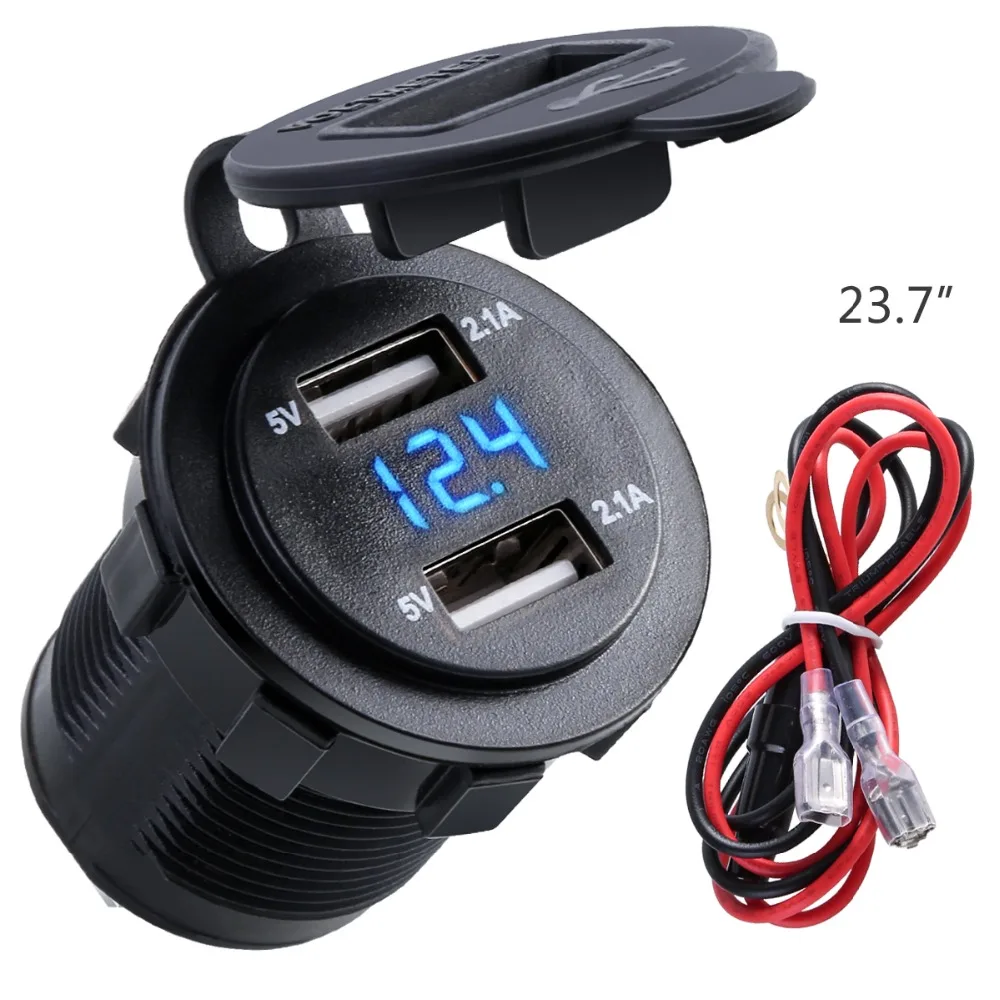 Dual USB Charger Socket Waterproof Power Outlet LED Digital Display With Wire In-Line 10A Fuse For 12-24V RV Car Boat Motorcycle
Dual USB Charger Socket Waterproof Power Outlet LED Digital Display With Wire In-Line 10A Fuse For 12-24V RV Car Boat Motorcycle