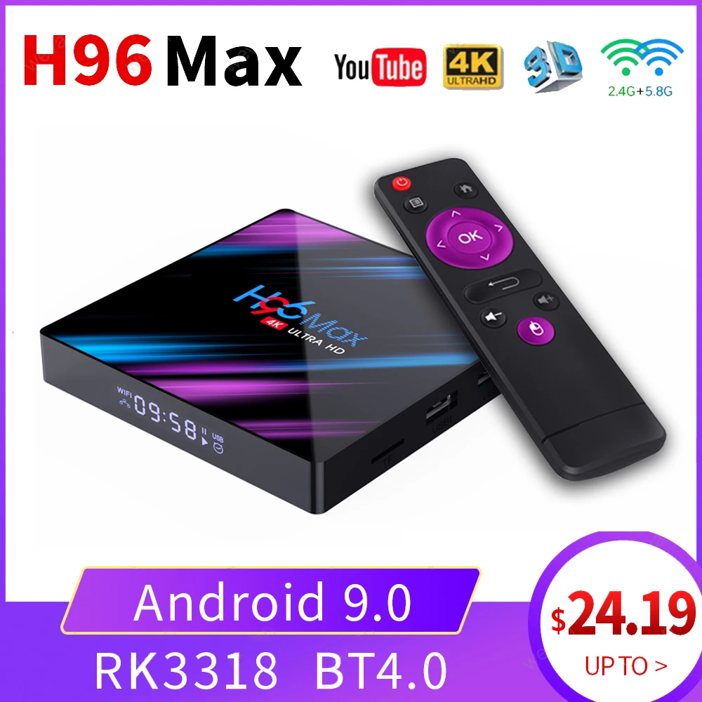 H96 max TV Box Android 9.0 RK3318 4K Netflix Youtube Android TV Box Google Voice Smart TV Box Smart Prefix for TV box set top
H96 max TV Box Android 9.0 RK3318 4K Netflix Youtube Android TV Box Google Voice Smart TV Box Smart Prefix for TV box set top