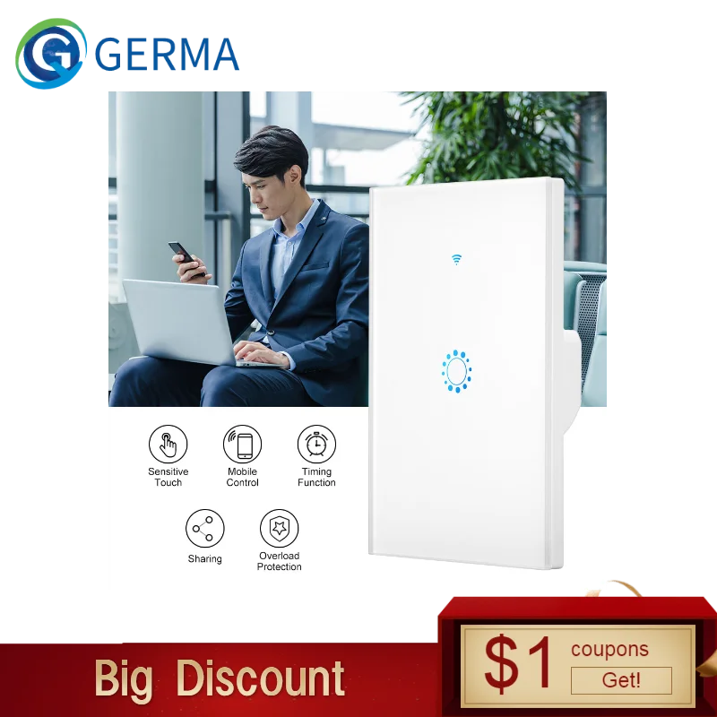 GERMA USA Wireless Wall Switch Light Switch Glass Screen Touch Panel Voice Control Wifi work with Alexa Echo Google Home
GERMA USA Wireless Wall Switch Light Switch Glass Screen Touch Panel Voice Control Wifi work with Alexa Echo Google Home