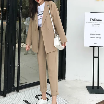 Casual Solid Women Pant Suits Notched Collar Blazer Jacket & Pencil Pant Khaki Female Suit Autumn 2019 high quality
Casual Solid Women Pant Suits Notched Collar Blazer Jacket & Pencil Pant Khaki Female Suit Autumn 2019 high quality
