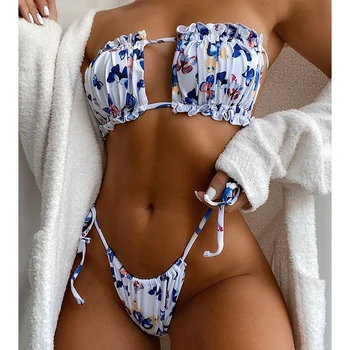 Mossha Butterfly printed bikini 2020 Ruffle women's swimsuit Female micro swimwear Bandeau sexy bikini set High cut bathing suit 
Mossha Butterfly printed bikini 2020 Ruffle women's swimsuit Female micro swimwear Bandeau sexy bikini set High cut bathing suit