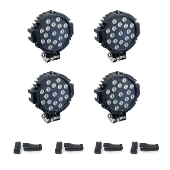 

4 Pcs 7 Inch Car Round LED Work Light 51W 12V 24V High-Power Spot Flood Beam for 4x4 Offroad Truck Tractor ATV SUV Driving Lamp