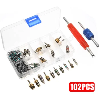 Mayitr 100PCS Valve Core + 2pcs Valve Core Remover Tool Set Assortment A/C R134a/R12 Refrigeration Tire Valve Stem Cores Tool
Mayitr 100PCS Valve Core + 2pcs Valve Core Remover Tool Set Assortment A/C R134a/R12 Refrigeration Tire Valve Stem Cores Tool
