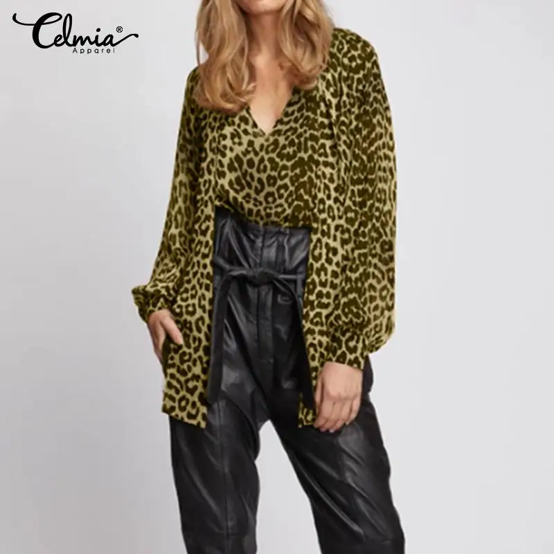 Celmia Oversized Leopard Tops Shirts Fashion Women Bow Tie Tunic Tops Casual Lantern Sleeve Blouses Ladies Elegant Blusas 2020 
Celmia Oversized Leopard Tops Shirts Fashion Women Bow Tie Tunic Tops Casual Lantern Sleeve Blouses Ladies Elegant Blusas 2020
