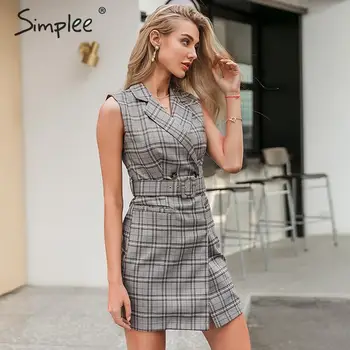 Simplee Elegant sleeveless office dress Women plaid belt lapel spring summer dress Sexy ladies chic casual work wear short dress
Simplee Elegant sleeveless office dress Women plaid belt lapel spring summer dress Sexy ladies chic casual work wear short dress