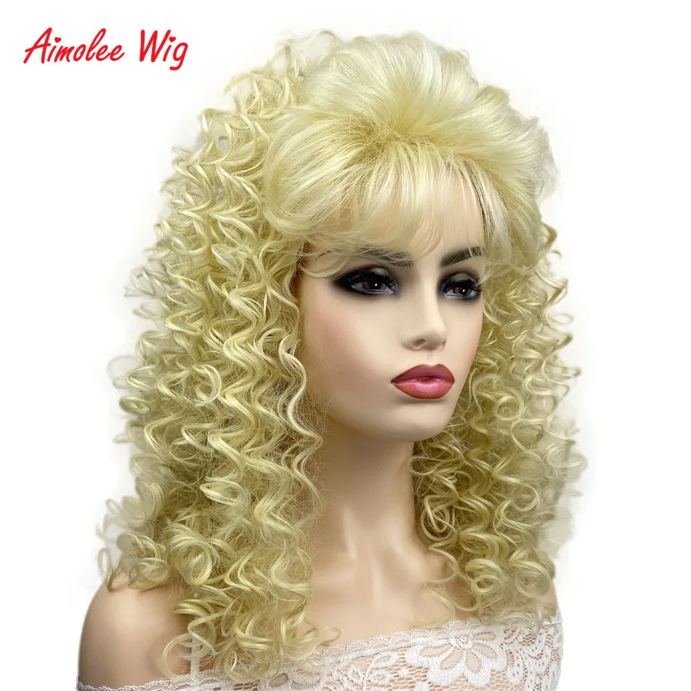 

Aimolee Women's Tight Curl Wig Blonde Long Curly Natural Capless Synthetic Wigs Cosplay