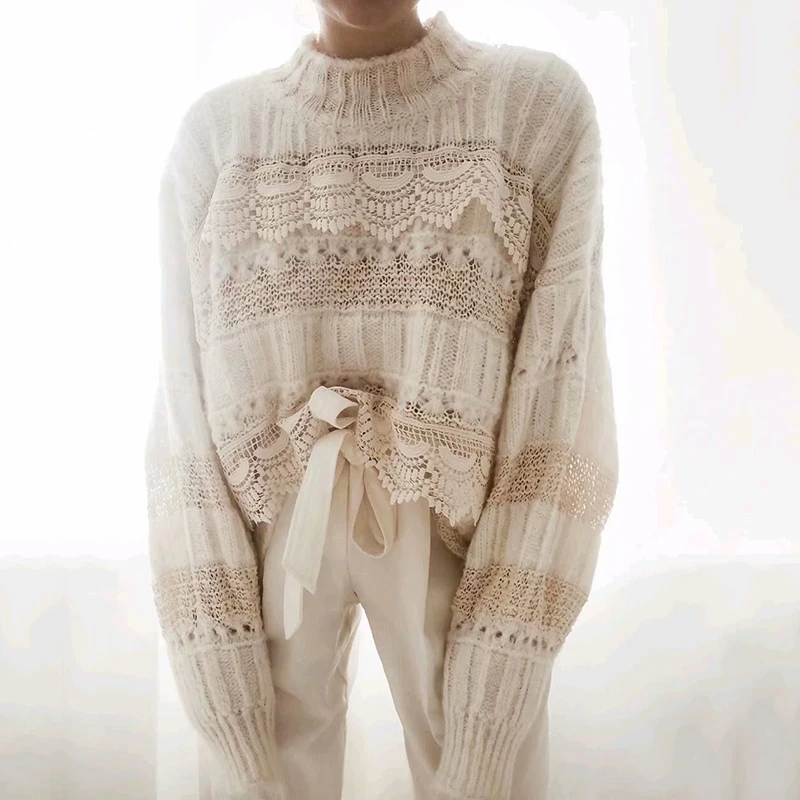 Милые женские шерстяные кружевные свитера 2019 модные элегантные пуловеры в стиле
