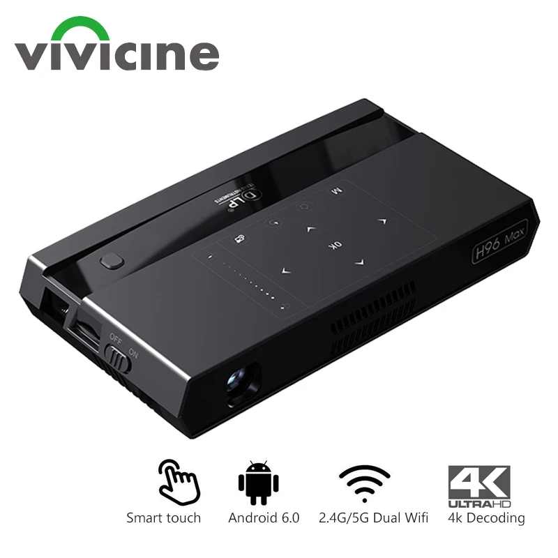 Мини проектор Vivicine H96 Max светодиодный для домашнего кинотеатра 4K Android Wi Fi HDMI USB ПК