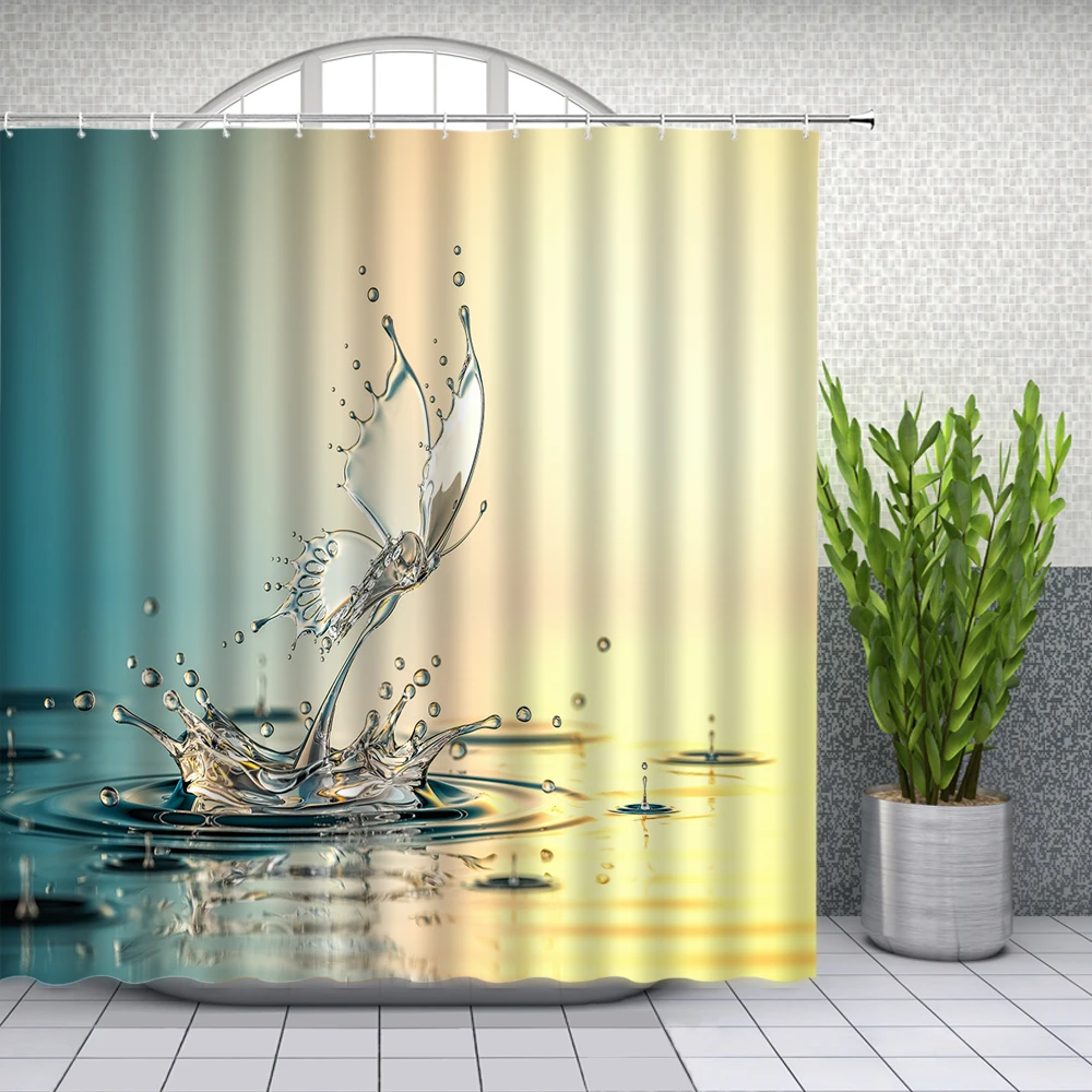 

Занавески для душа с изображением поверхности воды, креативные тканевые шторы из полиэстера с бабочкой для ванной комнаты, комплект из ткани