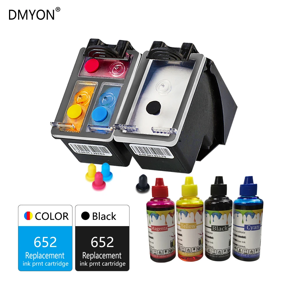 

DMYON Replacement for HP 652 652XL for Deskjet Ink Advantage 3635 3636 2135 4535 4675 3835 Refillable Ink Cartridge Replace