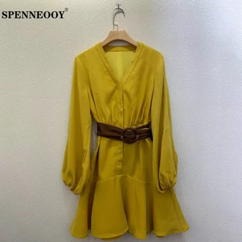 SPENNEOOY Designer Custom Runway Fashion Female Spring Yellow V-Neck Office Dress Women Sashes Ruffle Hem Mini Short Dresses
SPENNEOOY Designer Custom Runway Fashion Female Spring Yellow V-Neck Office Dress Women Sashes Ruffle Hem Mini Short Dresses