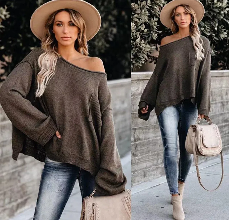 Off Shoulder Sweater Knitted Women Long Sleeve Sweater Women Solid color 2020 Autumn Winter Loose Tunic Knitted Casual
Off Shoulder Sweater Knitted Women Long Sleeve Sweater Women Solid color 2020 Autumn Winter Loose Tunic Knitted Casual