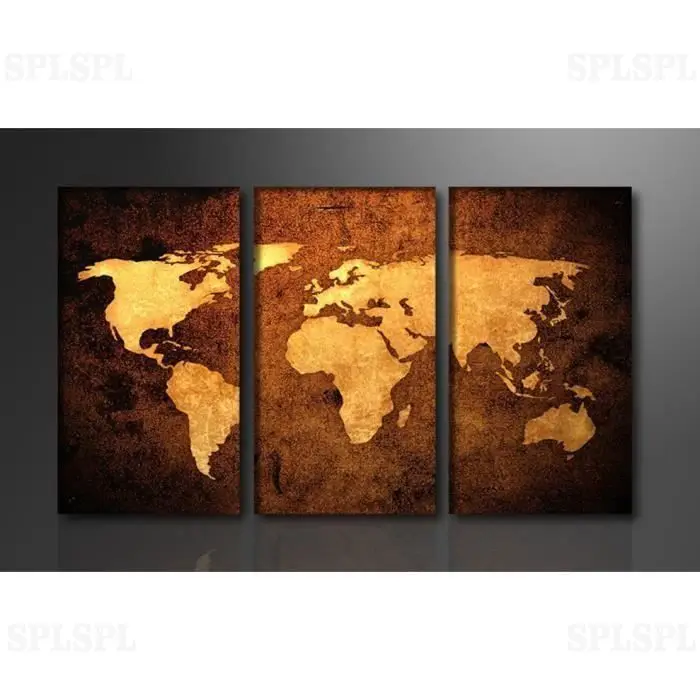 Triptych-Print-World-Map-Home-Decoration-Unframed-Golden-World-map-print-on-canvas-triptych-paintings-WorldMap