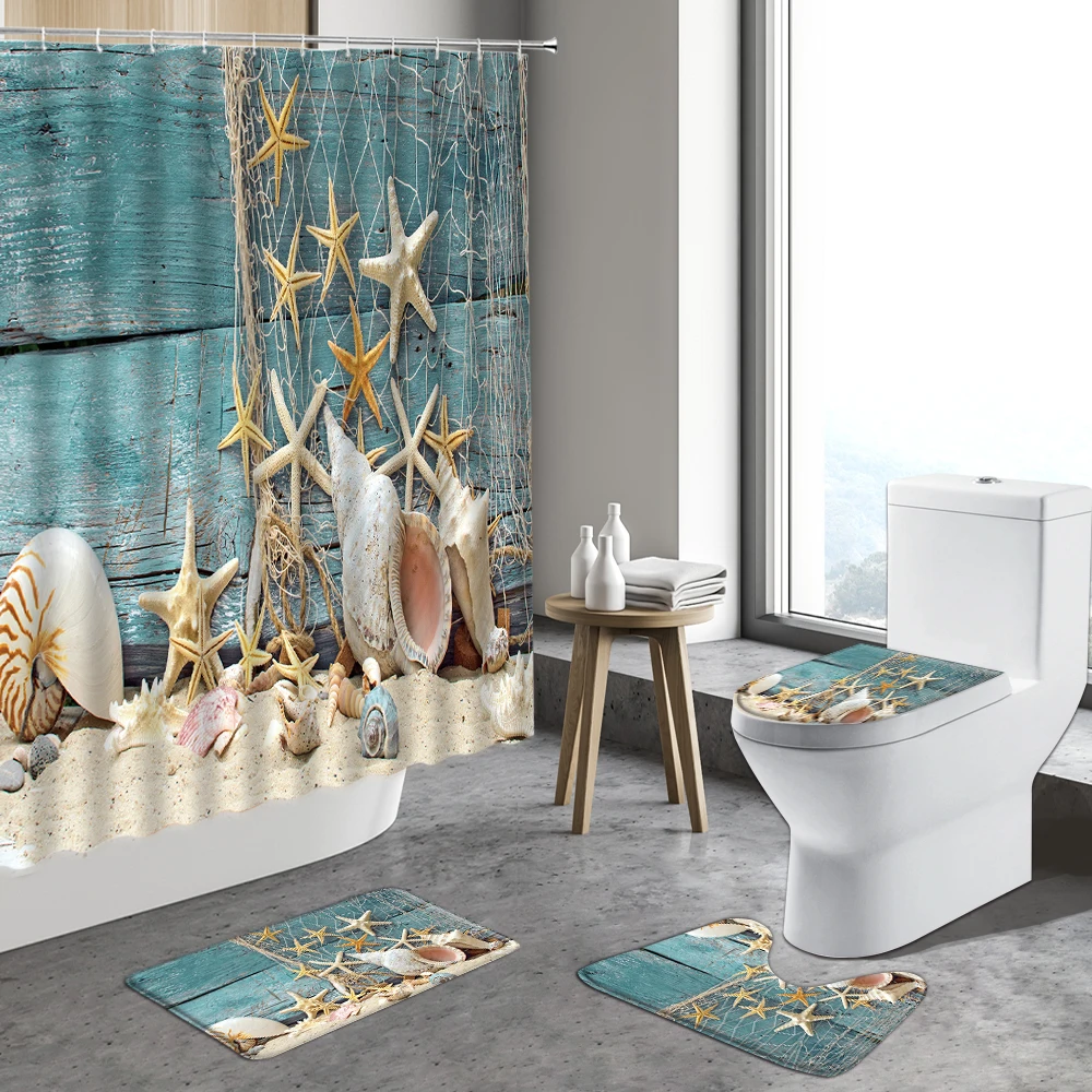Summer Day Seaside Vacation Shell Shower Curtain Coconut Tree Sandy Beach Starfish Bathroom Set Non-slip Rug Toilet Lid Cushion
Summer Day Seaside Vacation Shell Shower Curtain Coconut Tree Sandy Beach Starfish Bathroom Set Non-slip Rug Toilet Lid Cushion