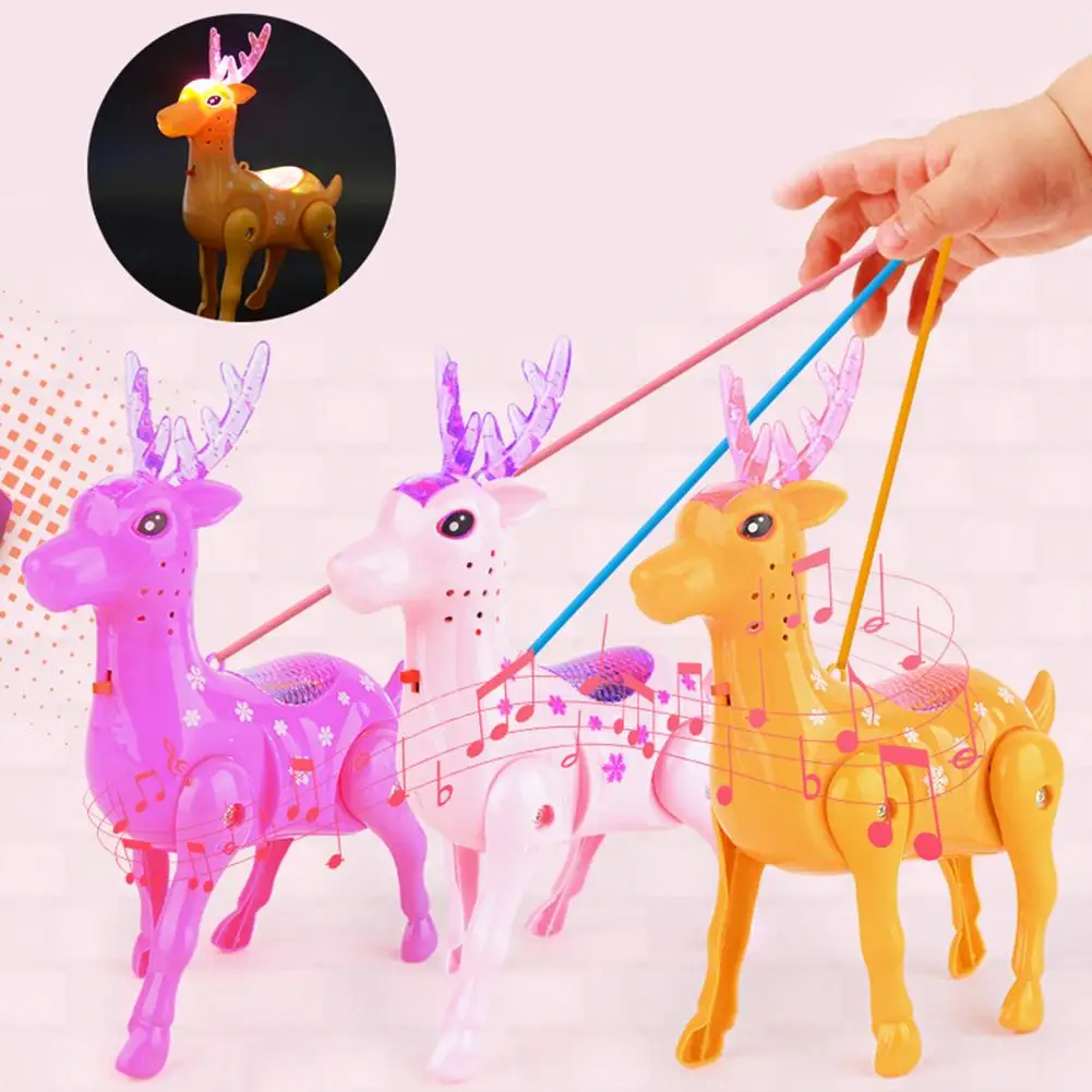 Фото Electric Walking Sika Deer Animal Toy with LED Music Leash Interactive Kids |