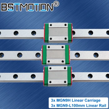 3pcs 9mm Linear Guide MGN9 L= 100mm linear rail way +3pcs MGN9H Long linear carriage for CNC X Y Z Axis