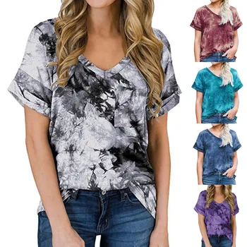 Tie-Dye Print T Shirt Women Summer Tops Ladies Short Sleeve Casual V-neck Loose T-Shirts Women Fashion Tee Shirt Femme Poleras 
Tie-Dye Print T Shirt Women Summer Tops Ladies Short Sleeve Casual V-neck Loose T-Shirts Women Fashion Tee Shirt Femme Poleras